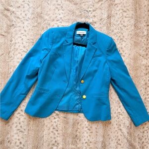 Calvin Klein Women's Bright Teal Blue Single-Breasted Blazer